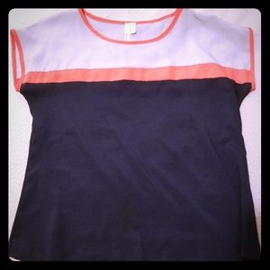 Navy, gray, and coral fashion top